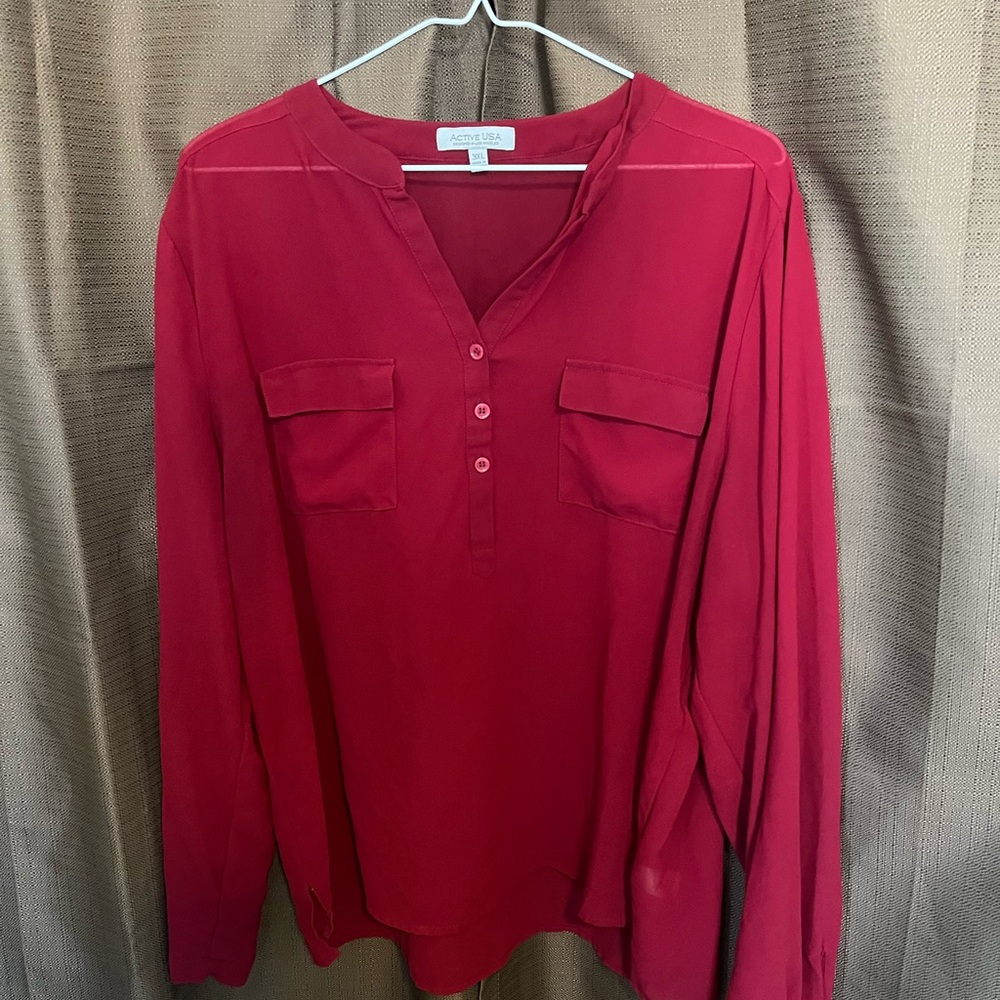 Active USA Cranberry Button-Front Henley Top